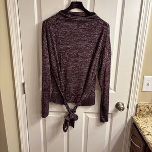 GAP Women's Burgundy and Gray Space Dye Tie Waist Long Sleeve Top XXL